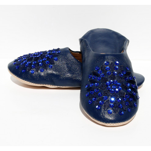 Marokkanische Pailletten Pantoletten MOSONA blau