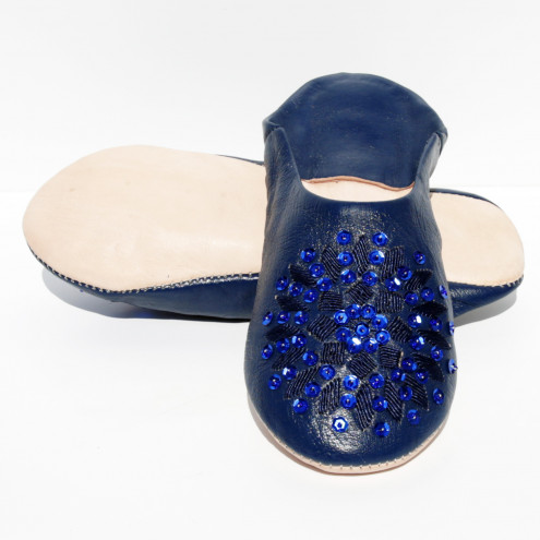Marokkanische Pailletten Pantoletten MOSONA blau