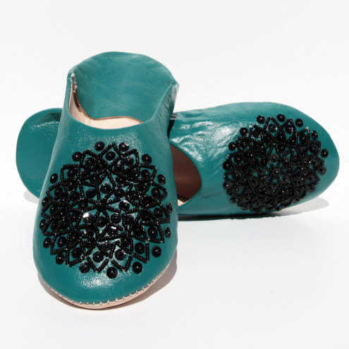 Orientalische Pailletten Pantoletten MOSONA Türkisgrün