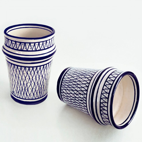 Handbemaltaer Keramikbecher aus Marokko blau/weiß BMK6