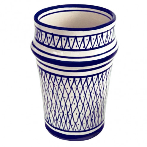 Handbemaltaer Keramikbecher aus Marokko blau/weiß BMK6