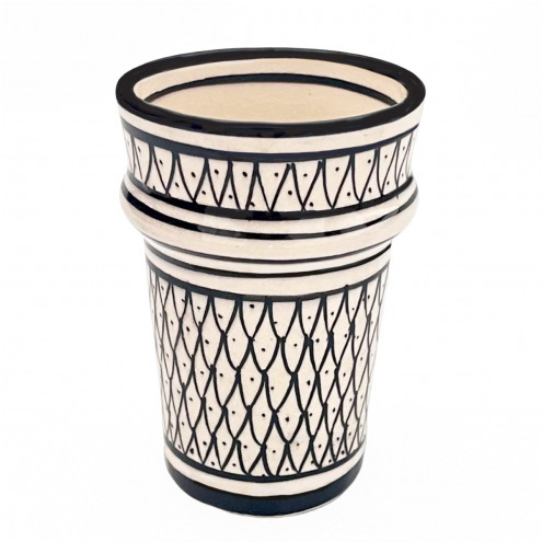 Handbemalter Keramikbecher aus Marokko Schwarz/weiß