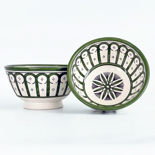 Handbemalte Keramikschüssel grün-weiß FES-GW15 Ø14cm