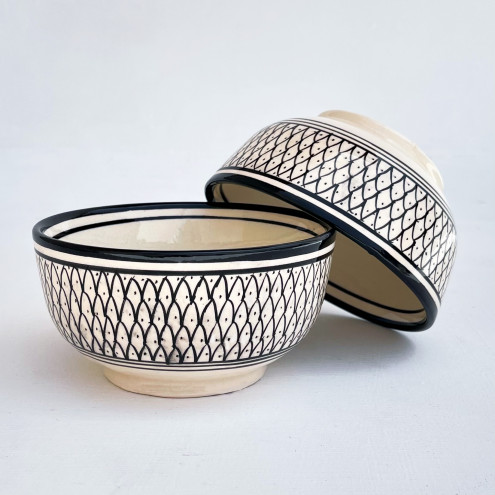 Handbemalte Keramikschüssel Schwarz-Weiß SAFI-035 Ø13cm