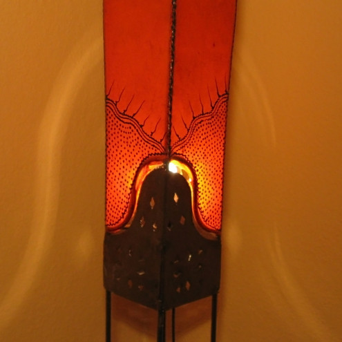 Marokko Lampe aus Leder PHARAO-orange H100cm