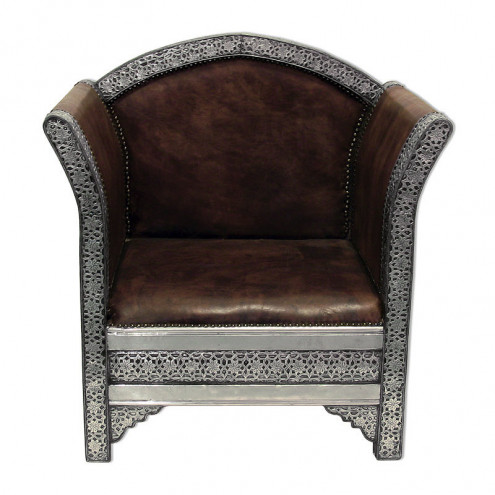 Orient Sessel "Kasbah" Echtleder, Silbermetall