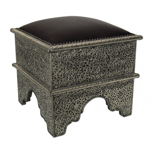 Orientalischer Sitzhocker mit Silber Metall ANDALUS-1