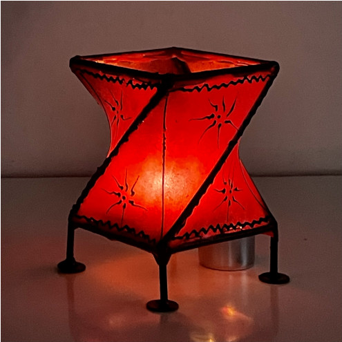 Orientalisches Windlicht aus Leder CROISÈ rot