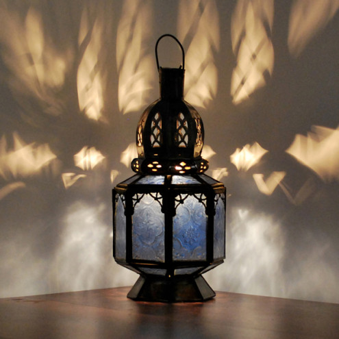 Glaslaterne aus Marokko SAMARA Blau