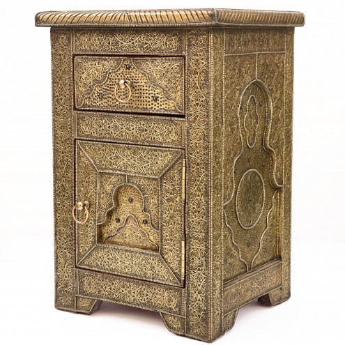 Marokkanische Nachtkommode mit Messingverkleidung SAMIA