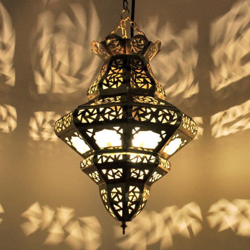 Orientalische Hängeleuchte TRIMBO-MILCHGLAS aus Messing