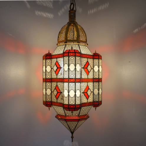 Orientalische Hängeleuchte "Amira" aus Messing und echtem Iraki Glas