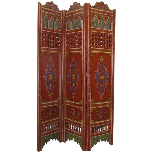 Paravant aus Holz "Mauresque" Handbemalen, Volles Holz H180 x B130cm