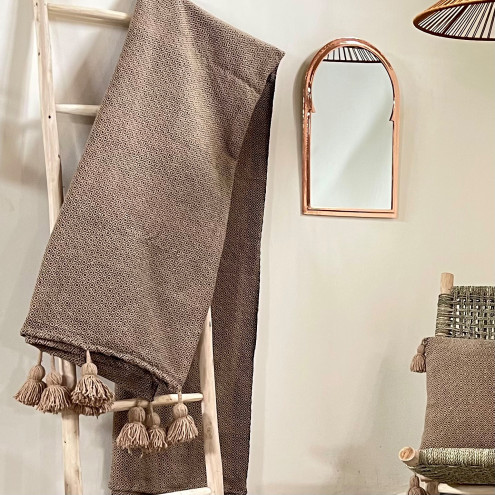 Marokkanische Pompon Decke ATLAS – Beige-Braun mit Muster