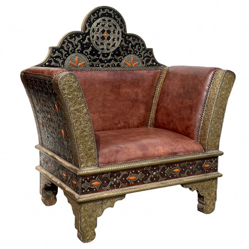 Orientalischer Leder-Sessel mit Messingverkleidung SULAYMAN