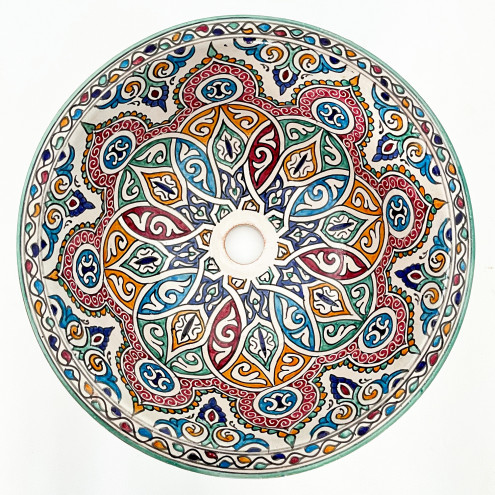 Handbemaltes Keramik Waschbecken aus Marokko MULTI-21 Ø40cm