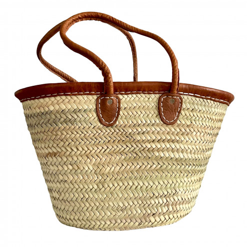 Kleine Korbtasche mit Lederrand und lange Ledergriffen SOUK-2