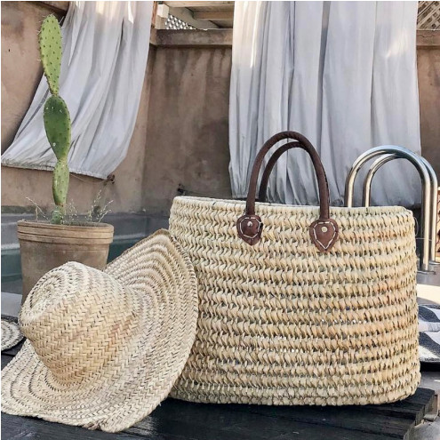 Handtasche aus Palmblatt mit Ledergriff LARA