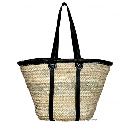 Korbtasche mit Lederband Schwarz PALMA