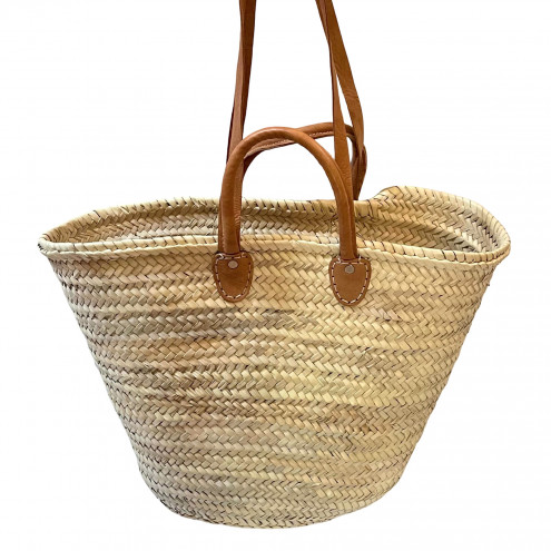Große Korbtasche mit Lederrand und Ledergriffen SOUK-1