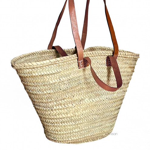 Korbtasche mit Ledergriffe und Lederhenkel NOURI-M Hellbraun
