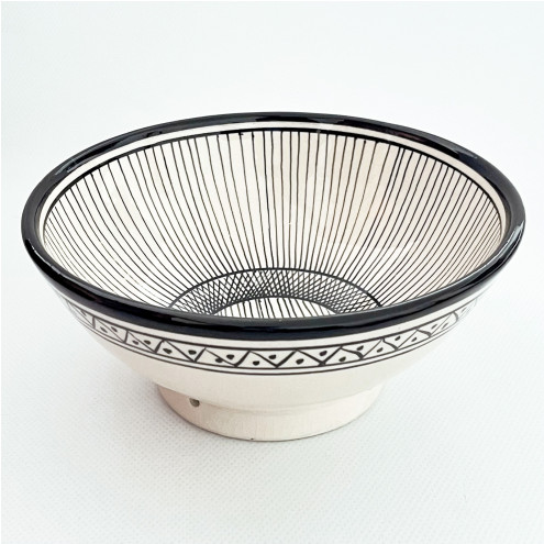 Marokkanische Keramikschüssel Ø20 cm Schwarz Weiß – handbemalt ZEBRA