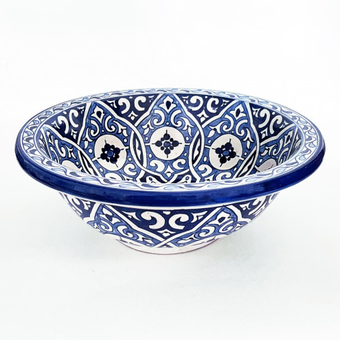 Handbemaltes Waschbecken Blau-Weiss FLORAL Ø35 cm