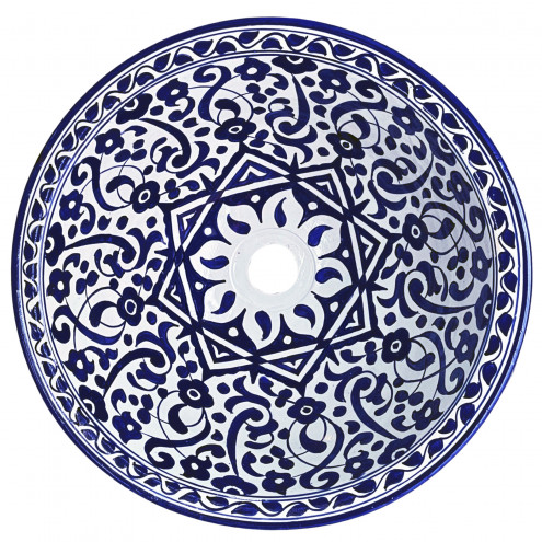 Orientalisches Waschbecken handbemalt aus Keramik FES-VII Blau D40cm