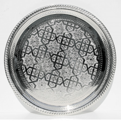 Marokkanisches Silbertablett D36cm mit Hohem Rand