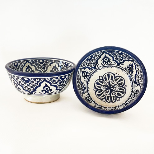Keramikschüssel aus Marokko blau-Weiß FES-055 Ø17cm