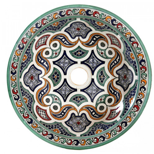 Marokkanisches Waschbecken handbemalt aus Keramik FES-II Ø40cm