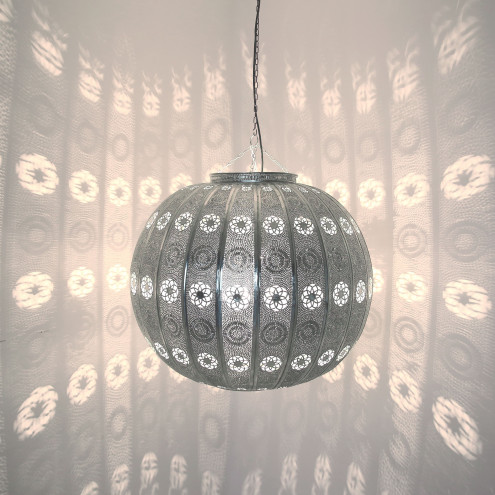 Orientalische Riesen Kugelleuchte in Silber Ø70cm