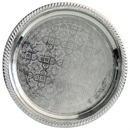 Orientalisches Silbertablett D34cm flach