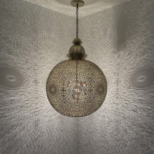 Große marokkanische Kugel-Leuchte aus Messing SOLEA D70cm