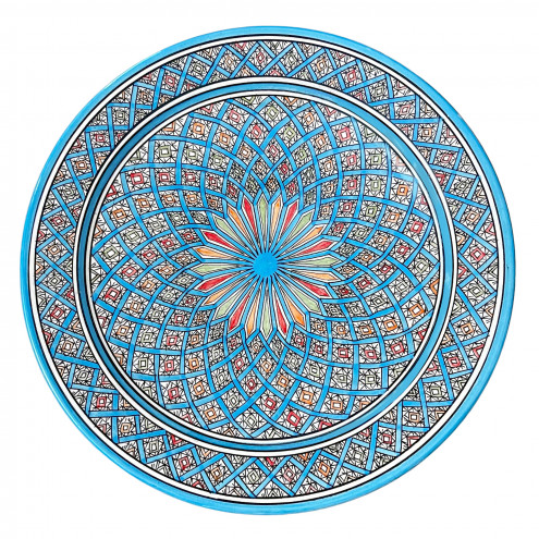 Handbemalter Servierteller aus Marokko Türkis Ø40cm
