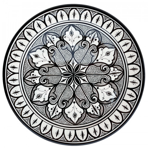 Marokkanischer Teller handbemalt schwarz-weiß Ø40cm