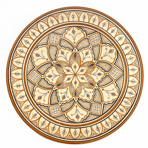 Handbemalter Keramikteller aus Marokko Goldbraun Ø40cm