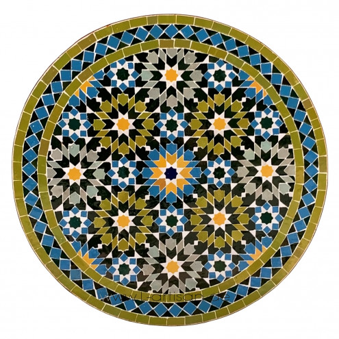 Marokkanischer Bistrotisch aus Mosaik Ankabut D60cm Olivgrün/Blau