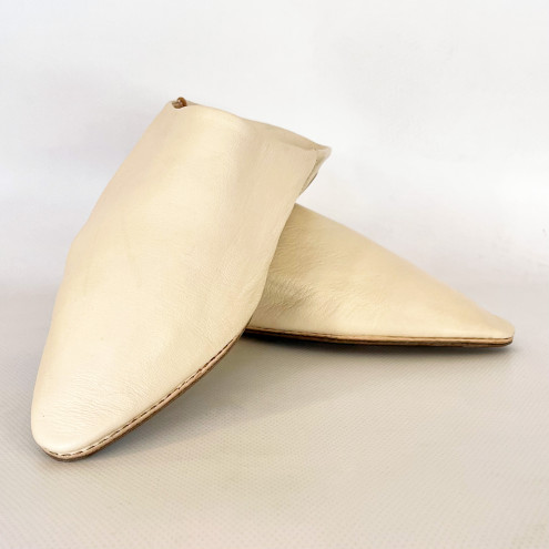 Marokkanische Leder Hausschuh FEZ beige