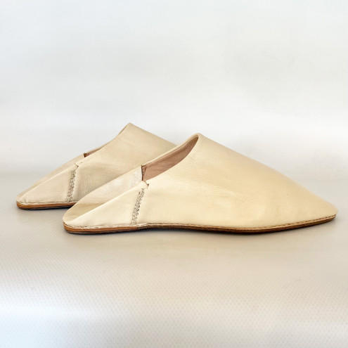 Marokkanische Leder Hausschuh FEZ beige