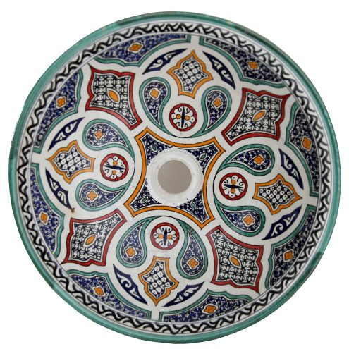 Marokkanische Waschschüssel handbemalt aus Keramik FES-IV D42cm