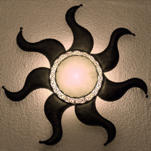Orient Wandlampe aus Kunstschmiedeeisen und Leder "Soleil" D 75cm