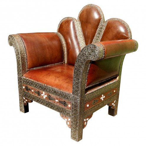 Arabischer Sessel MALAKI Versilbertes Messing und Echtleder