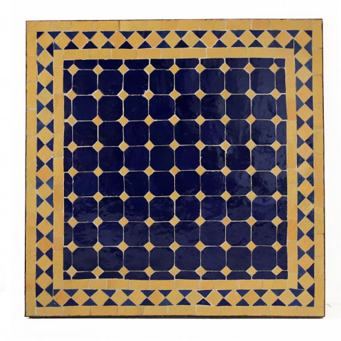 Marokkanischer Gartentisch MOSA1 quadratig (60x60)cm Gelb / Dunkelblau aus Mosaikfliesen