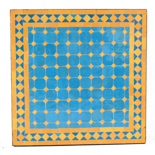 Arabischer Gartentisch MOSA2 quadratig (60x60)cm Gelb / HellBlau aus Mosaikfliesen