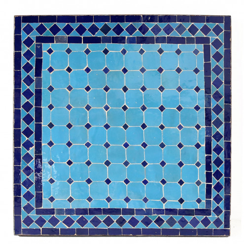 Arabischer Gartentisch MOSA9 quadratig (60x60)cm Türkis / Dunkelblau aus Mosaikfliesen