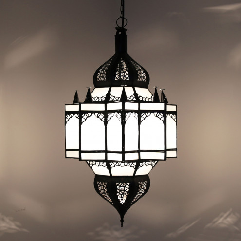 Orientalische Laterne Lampe Hängelaterne Glaslaterne PRINZ weißes Milchglas H30
