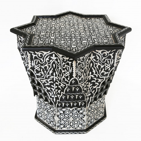 Orientalischer Holztisch NEJMA Schwarz-Weiß D75cm