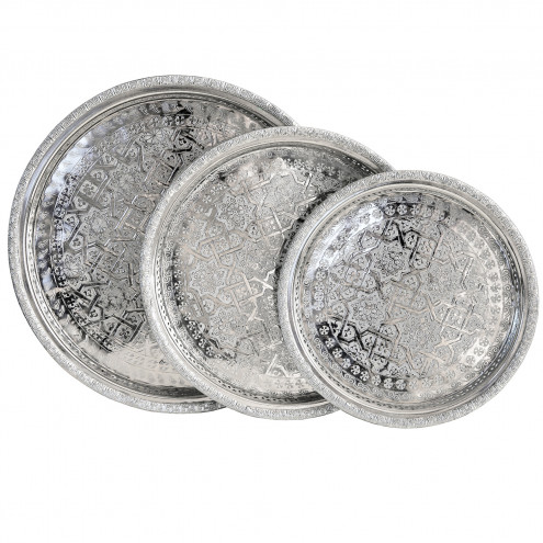 Orientalisches Teetablett D32cm Silber mit hohem Rand