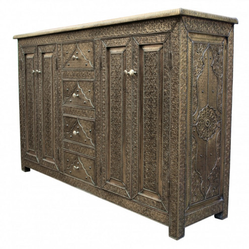 Orientalische Kommode "Tabouk" Massiv - Messing Verkleidung.